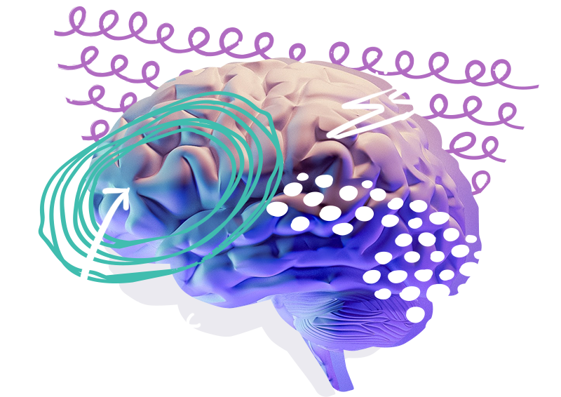 Animated brain in many colors to tell about focus happening in the brain