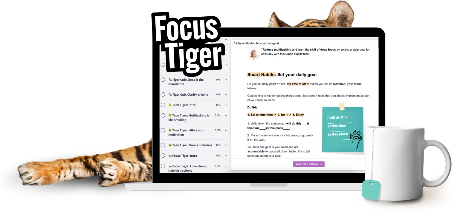 Tiger behind a laptop screen that has focus tiger opened